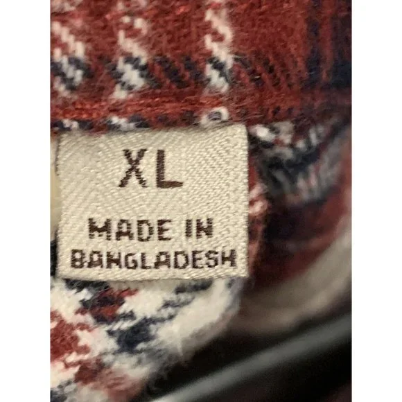 JACHS Flannel Button Up Mens Shirt Size XL Plaid Cotton Burgundy Long Sleeve - Picture 4 of 5